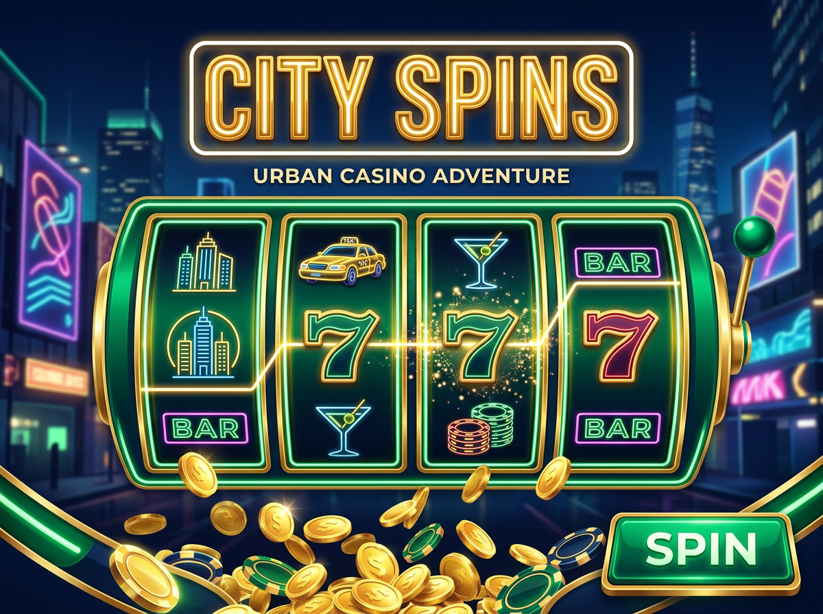 City Spins slot game preview — city skyline and neon themed slot machine